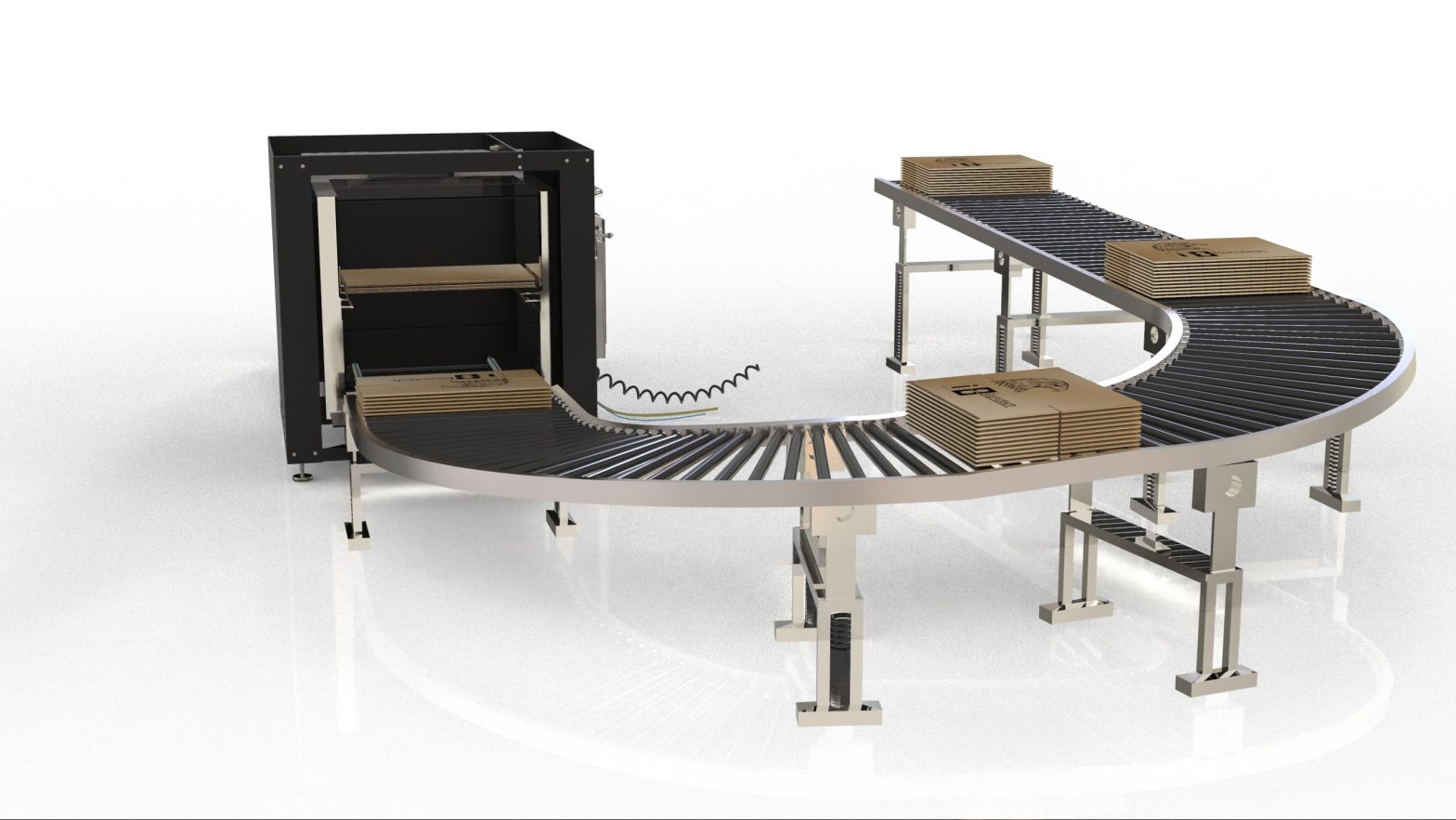 Automated Return Conveyor for corrugated box printer with Restacker RS-3636 boosts post-print efficiency