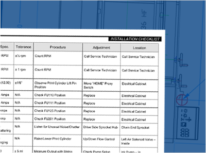 Image of folder representing printer installation instructions for custom corrugated printing systems