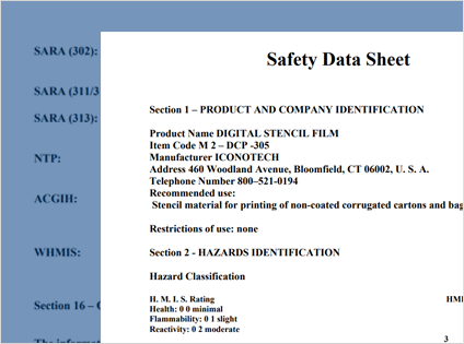Safety Data Sheet for DIGITAL STENCIL FILM by ICONOTECH