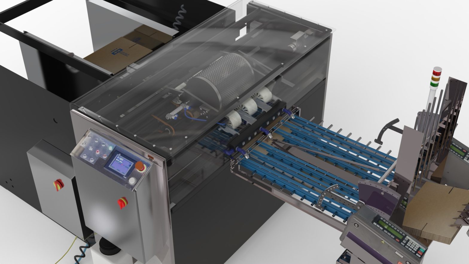 Automatic loader with infrared sensor detection, brushless servo motor, and encoder feedback for precision.