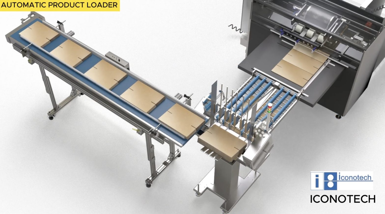 Automatic product loader with stack and low product sensors, brushless servo motor, and encoder feedback